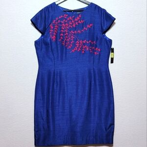 Elegant Preston & York Blue Dress with‎ Red Embroidery #760